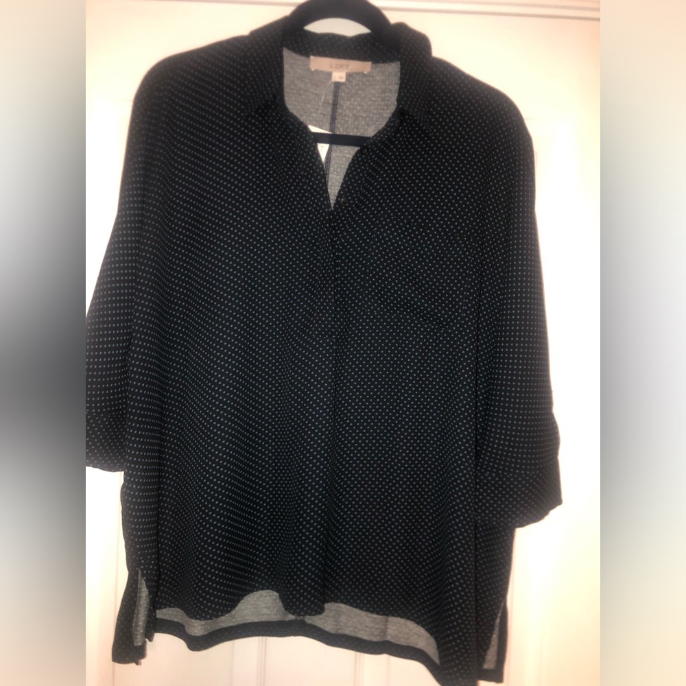 NWT Loft Navy Polka Dot Blouse S